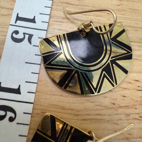 Laurel Burch Gold Tone Tribal Geometric Dangle Pierced Earrings - Picture 9 of 9